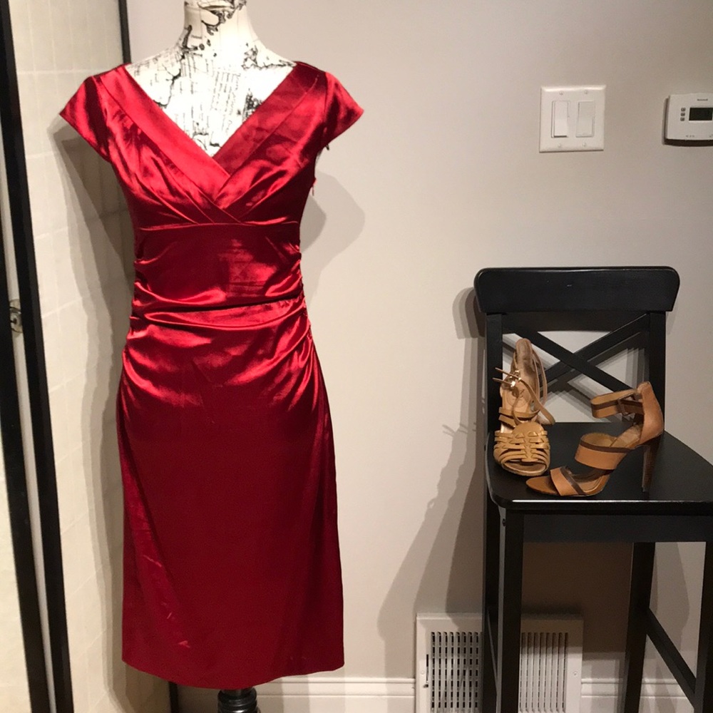 London Vintage Satin Draped Bodice pencil vibrant retro Evening sheath shift 6